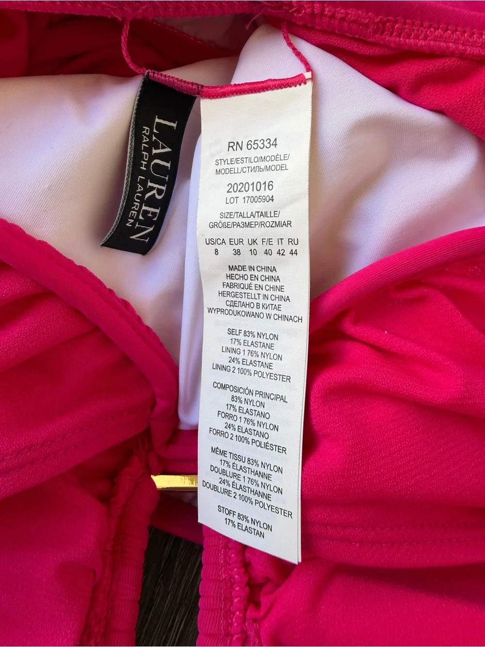 Ralph Lauren Hot Pink V-Neck One-Piece Swimsuit